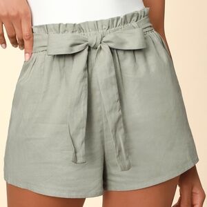 Jemima Sage Green Paper Bag Waist Shorts - XS